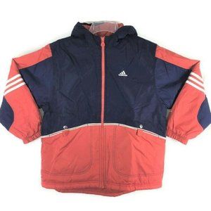 ADIDAS Jacket Youth Size L 14 - 16 Hooded Orange Navy Blue Winter Coat